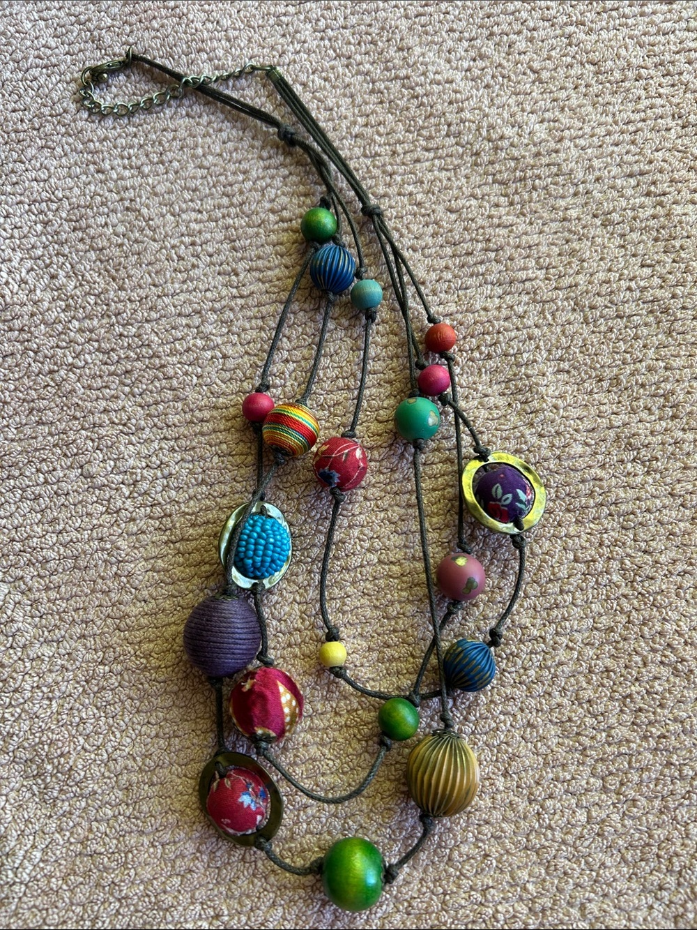 Multicolor Boho Beaded Fabric Statement Necklace